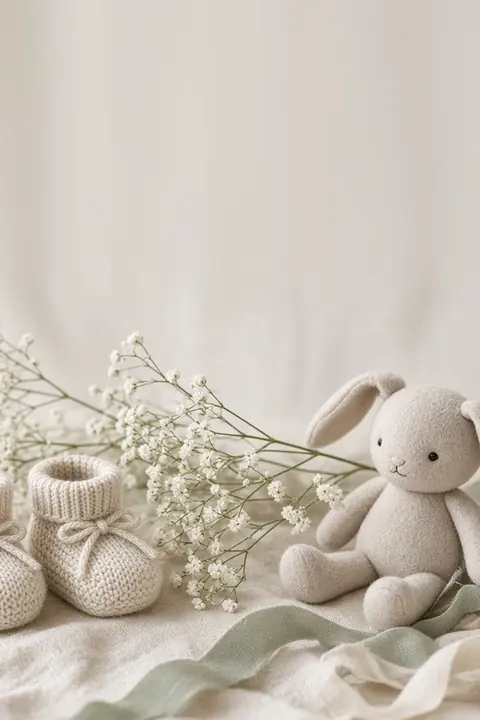 Vorlage Babyshower: Salbei und Creme mit Babyschuhen und Blüten: eine sanfte Einladung zur Baby Shower. Zweisprachig Türkisch und Deutsch.