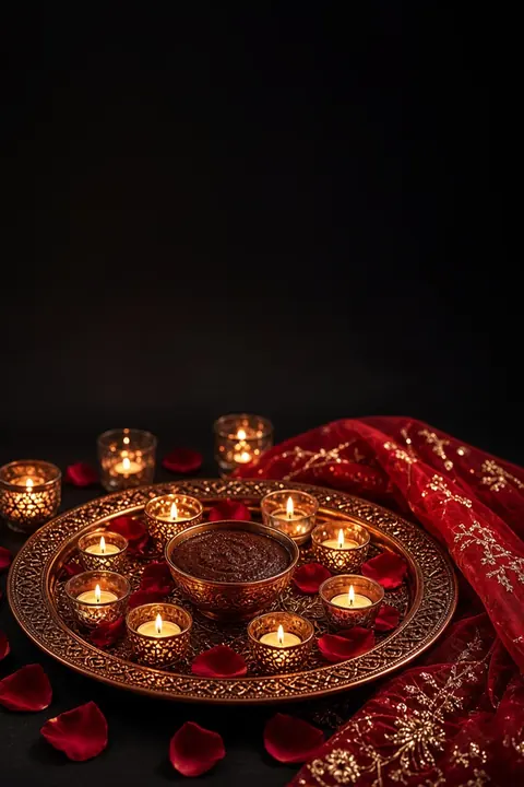 Vorlage Kına Gecesi: Burgund und Gold für den Henna-Abend, helle Schrift auf dunklem Grund. Zweisprachig Türkisch und Deutsch.